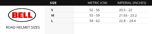 Bell Road Helmet size chart