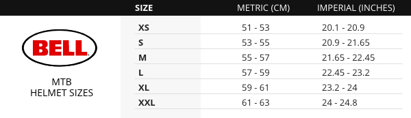 Bell MTB Helmet size chart