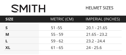 Smith Helmet Size Chart