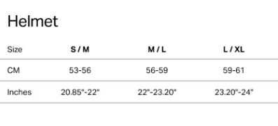 Sweet Protection size chart