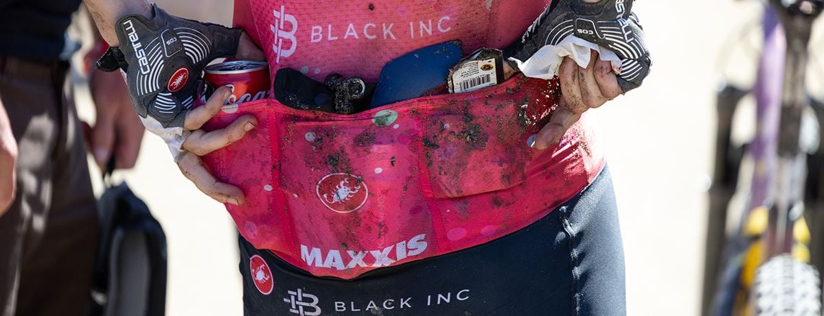 Cyclist with pockets full of snacks