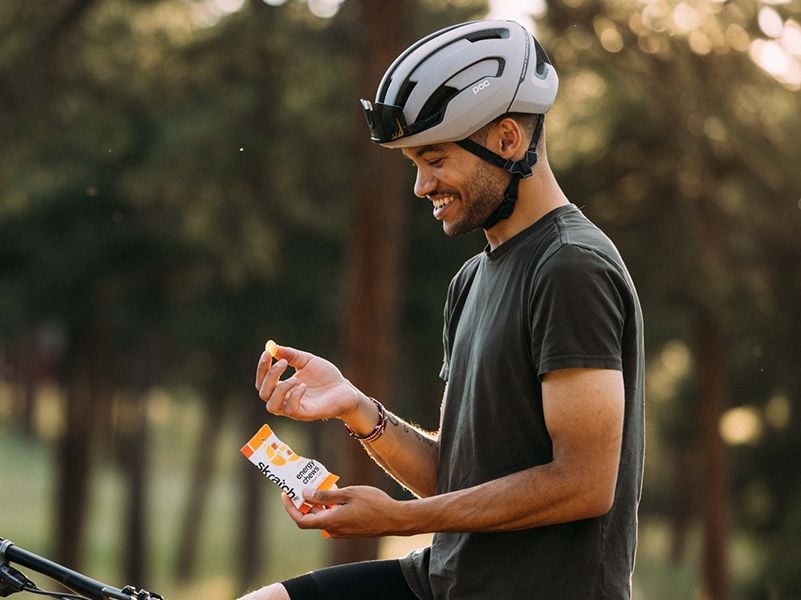 Rider eating energy chews