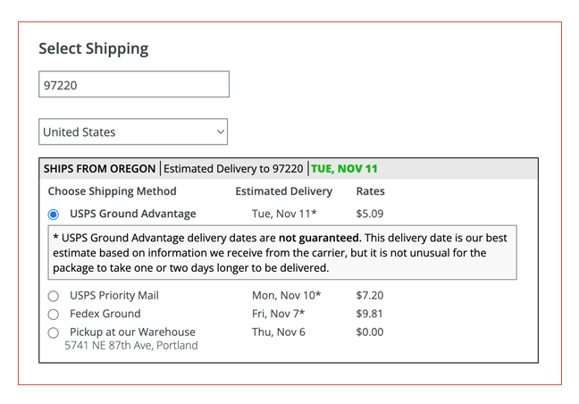 shipping quote sample